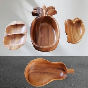 Bundle Vintage Set Of 4 Handcarved Wood Bowls Tahiti Hawaiian Pineapple